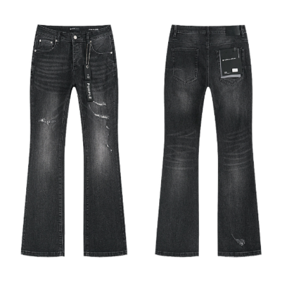 Black Washed Flared Denim Jeans with Light Knee Distressing
